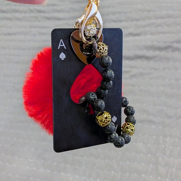 Handmade Accessories - Elegant Red Tassel and Pom Pom Keychain